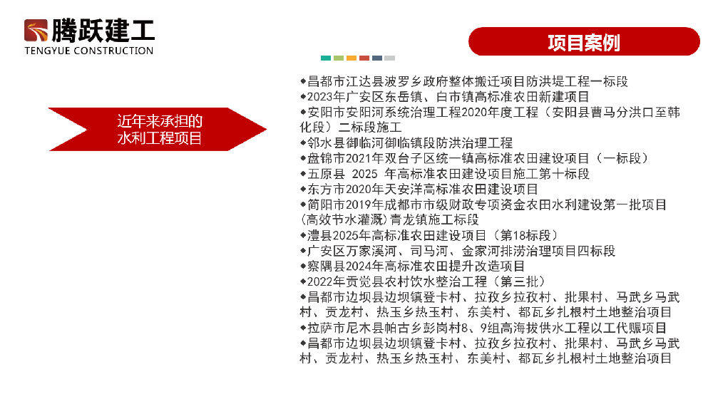 近年来承担的水利工程项目